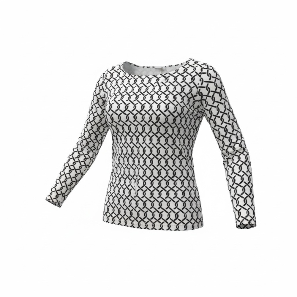 Chico’s Blue & White Geometric Print 3/4 Sleeve Top Size 2 (US L)